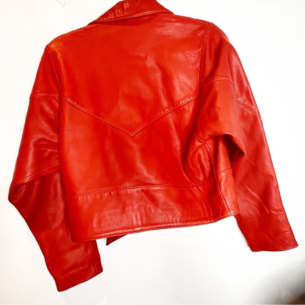 Topshop | Crop Leather Moto Red Jacket 4 US - Picture 3 of 5